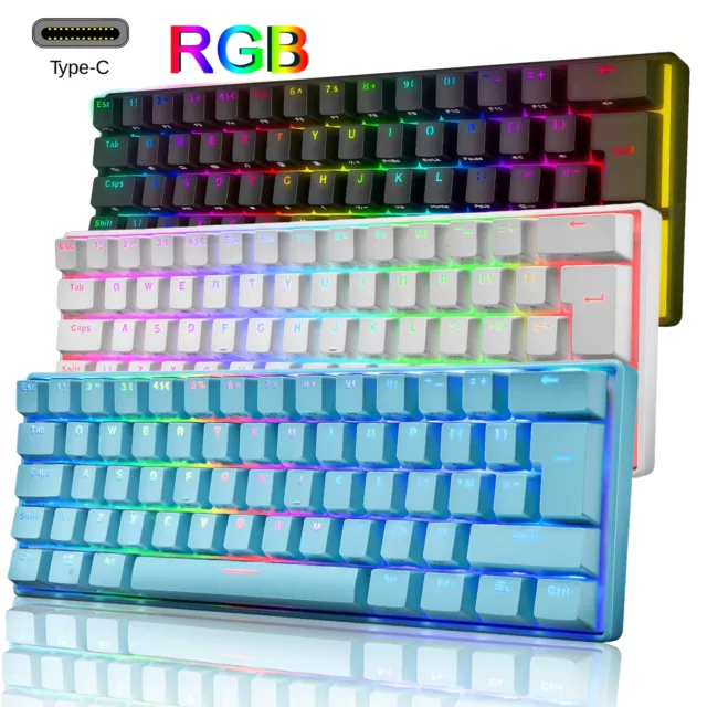 UK Layout 60% True Mechanical Gaming Keyboard 61 Keys Wired RGB Backlit Keypad