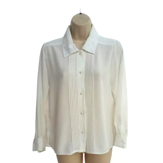 Nancy Crystal Blouse Shirt Womens Size 10 Long Sleeve Beaded Career Vintage