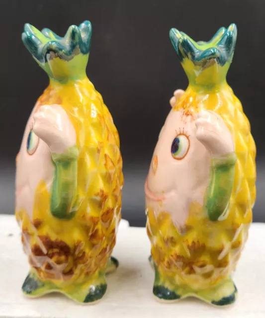 Rare Vintage Anthropomorphic Pineapple Salt Pepper Shakers 52/785 Japan Kitsch 2