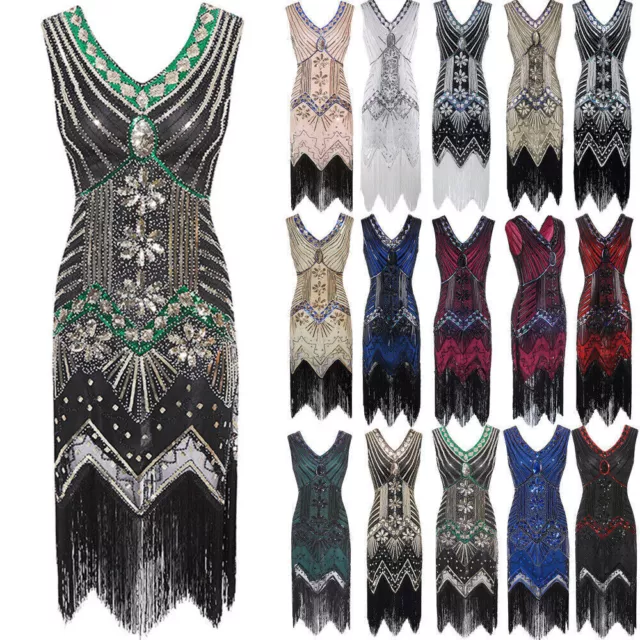 Plus Size Vintage 1920's Flapper Fringed Sequins Great Gatsby Party Ladies Dress