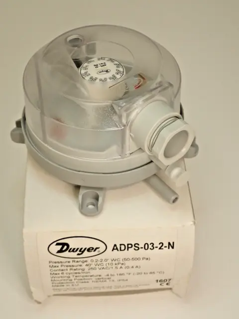 1- DWYER ADPS-03-2-N / ADPS032N / Pressure Switch / Differential / 0.2 - 2.0" WC