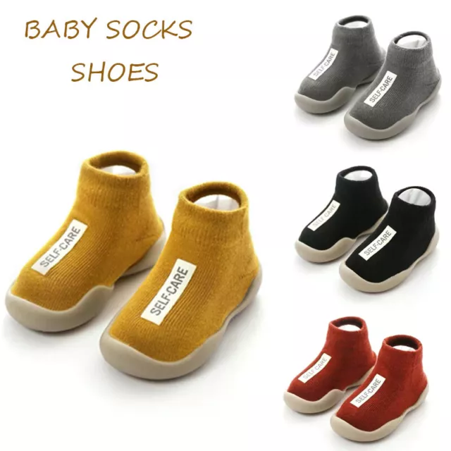 Baby Kids Girls Boys Toddler Non-slip Slippers Socks Cotton Shoes Soft Boots UK