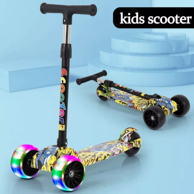 with Flash Wheels Kids Scooter 3 Wheel Scooter  for 3-12 Year Kids