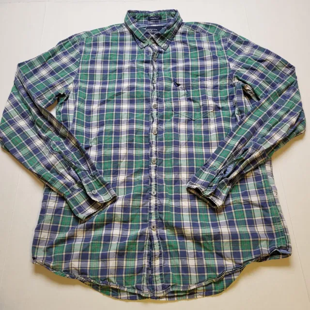 American Eagle Dress Shirt Mens LT Plaid Green Tall Athletic Long Sleeve F53