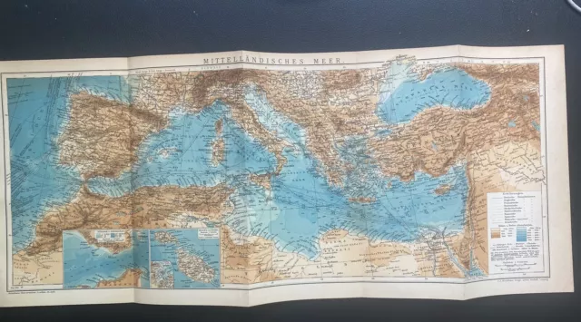antike historische Landkarte Spezialkarte: Mittelmeer Länder um 1900