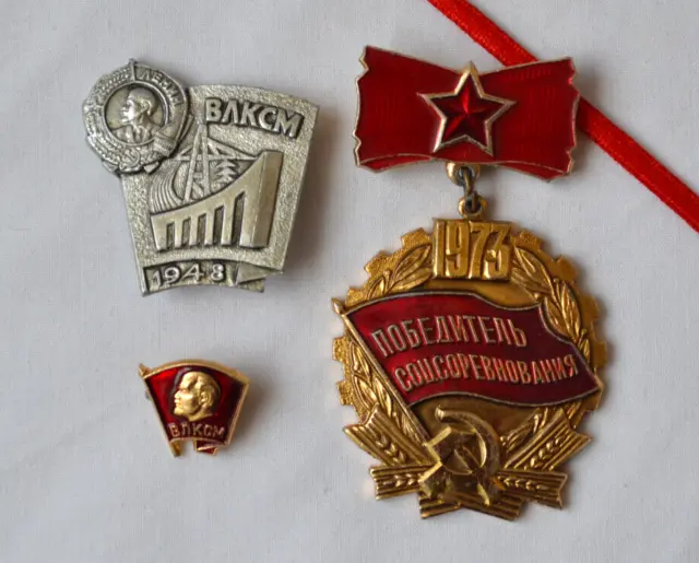 Soviet badge Winner Socialist Competition 1973 USSR Communist VLKSM Lenin pins