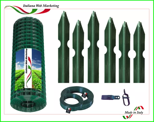 Rete Elettrosaldata Plastificata  + Paletti +Filo + Tendifilo Kit  , Cm...