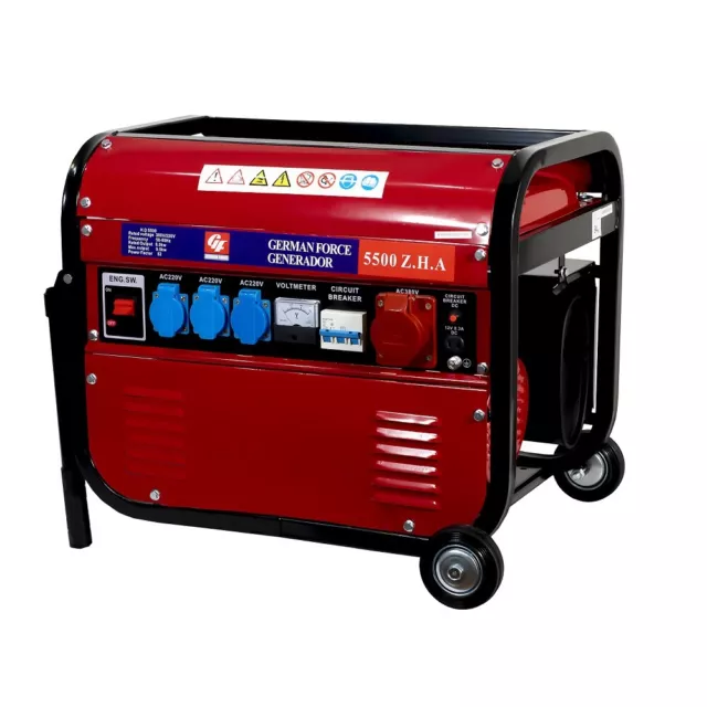 Generador Electrico Gasolina 15L 5500W Trifasico Monofasico Motor 4T Con Ruedas