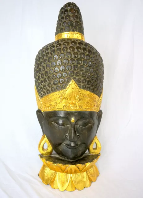 Buddha Maske Holz mit Gold handgefertigte Holzmaske aus Bali Wandmaske ca 100 cm