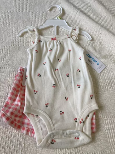 Carters baby girl 3 M 2 piece cherry knit short outfit NWT