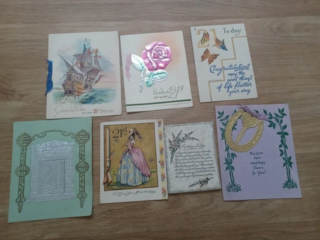 JOB LOT of 7 Vintage 21st Birthday Cards Birthday  1940s 1950s RETRO