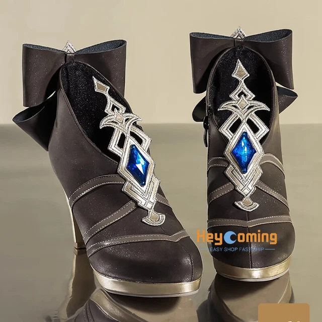 Genshin Impact Navia Cosplay Pointed Toe High Leather Boot Shoes For Women Boots