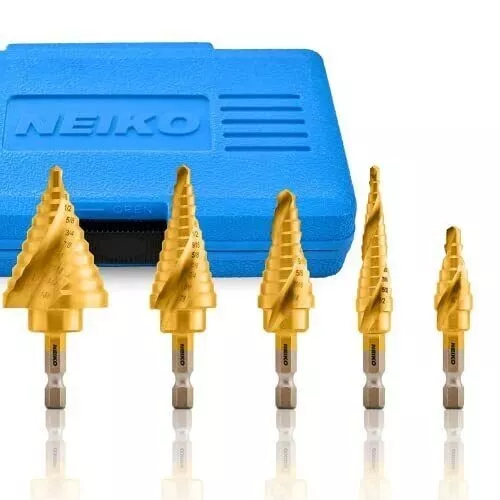 Neiko Quick Change Spiral Grooved Step Drill Bit Set, 5 Piece SAE 10173A