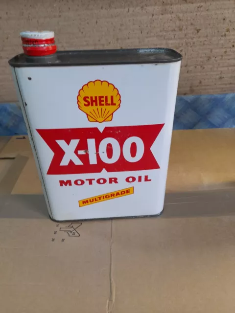 ancien bidon huile vide shell x-100 motor oil multigrade