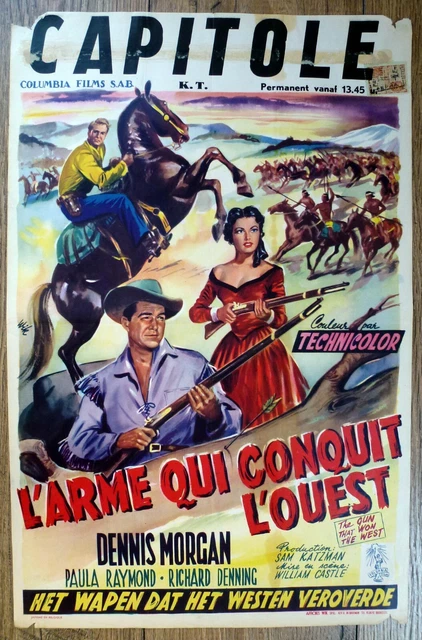belgian poster western THE GUN THAT WON THE WEST, DENNIS MORGAN, INDIENS