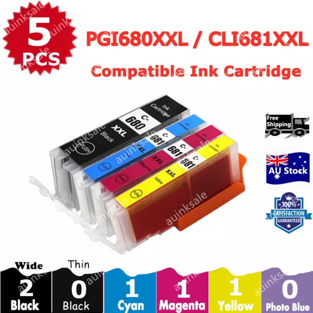 5x Non-OEM PGI-680XXL CLI-681XXL Ink Cartridges For Canon TR8560 TS8160 TR8360