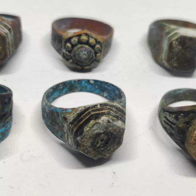 Lot Of 6 Old Rare Ancient Viking Ring Bronze Artifact Authentic 3