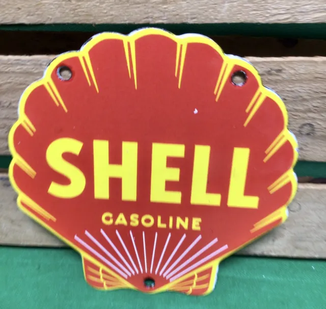 Vintage Super Shell Gasoline Porcelain Service Station Gas Red Clam Pump Sign