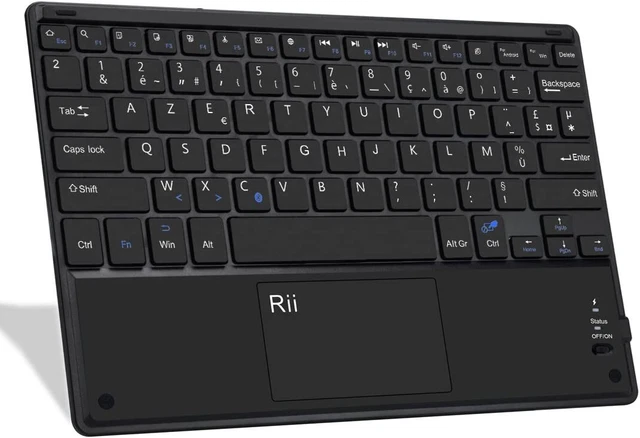 Rii Clavier sans Fil Ultra Fin Bluetooth AZERTY Touchpad Multi-Fonction PC Ordi