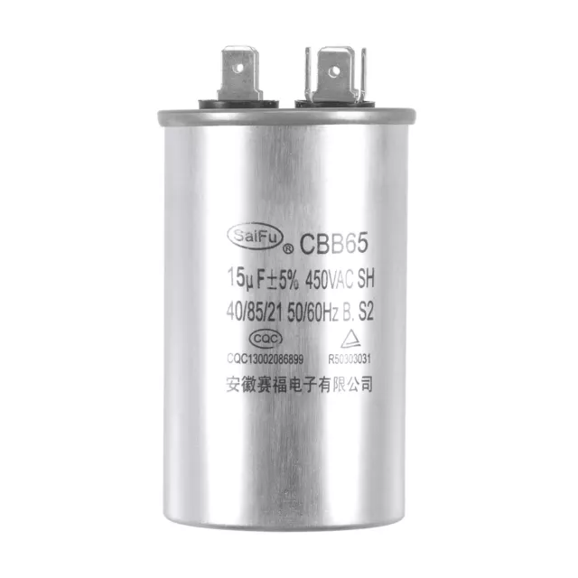 Condensateur Rond CBB65 15uF 15mfd 450V 40/85/21 Aluminium pour Climatisateur