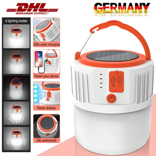 Solarleuchte LED Solar Camping Licht Zelt Lampe USB Gartenlaterne mit Power Bank