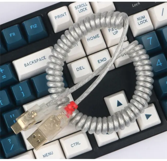 Lindy Usb-C Cable Wire Mechanical Keyboard Silver Brown Coiled Gold Plating 3