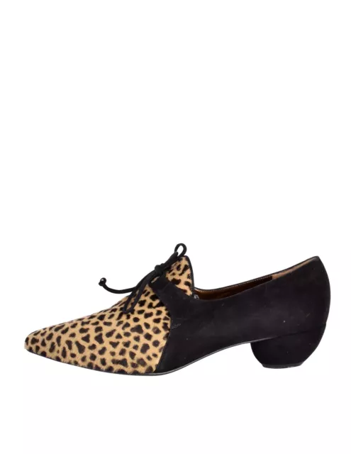 Yves Saint Laurent Vintage 1990s Animal Print Pony Hair and Black Suede Oxford S