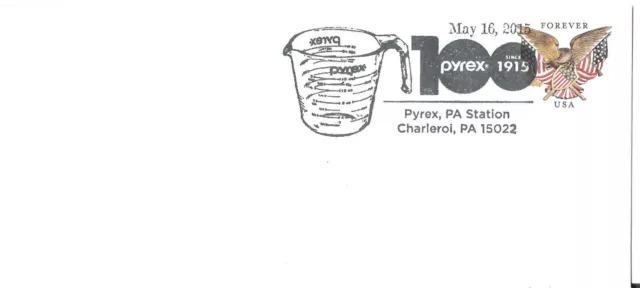 Couverture Pyrex 100ème Anniversaire 1er Jour Charleroi, PA 16 mai 2015