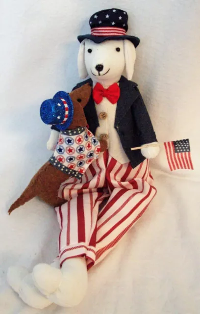 Dachshund Red Brown Felt Sculpture Summer Plush Patriotic Dog w/ American Flag