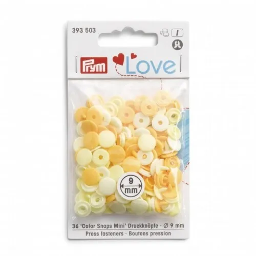 Prym 9mm Plastic Love Round Snaps Press Fasteners Pale Yellow - per pack of 36