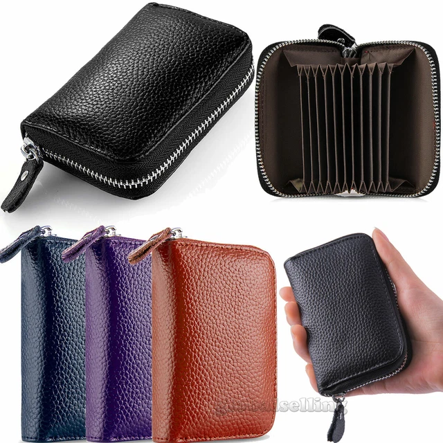Women's Men's Leather Credit Card Holder Zip Around Handbag Small Coin Wallet