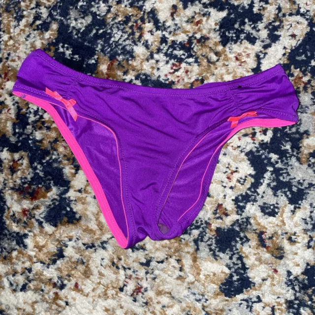 Flirtitude Smooth Small Purple With Pink Trim Ruched Back Bikini Panties