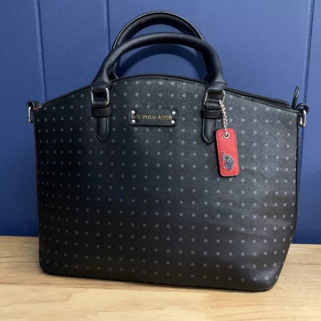 U.S. Polo Assn. Black Polka Dot Red lined Handbag