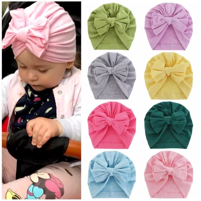 Soft Cotton Bowknot Baby Turban Hat Knot Headband Head Wraps Infant Beanies