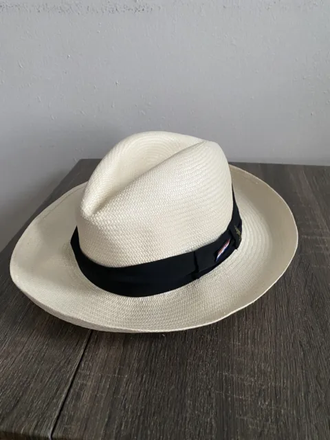 Borsalino Summer Panama Hat Straw Paglia USA 7 5/8” uk 7 1/2” 61 Made In Italy