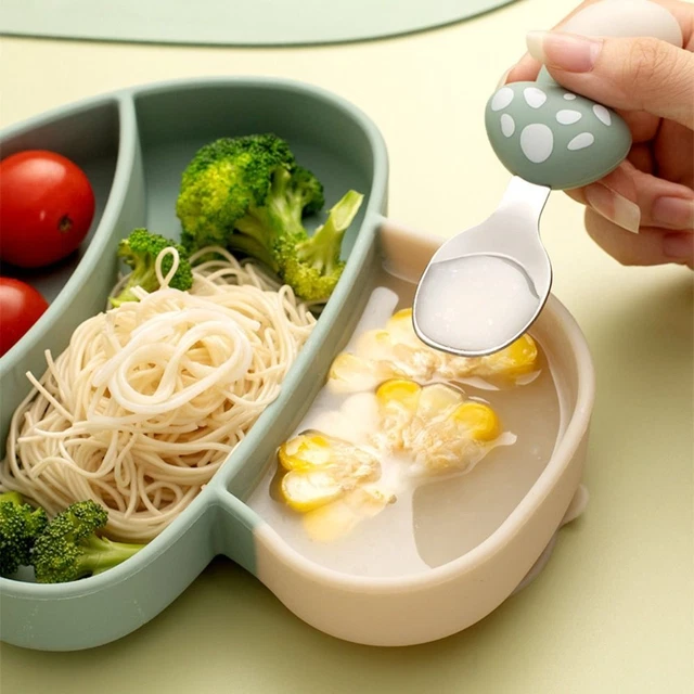 Cutlery Baby Spoon Fork Cartoon Kid Tableware New Baby Silicone Spoon  Baby