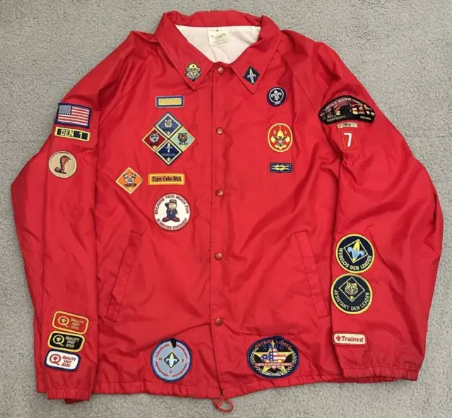 Vintage BSA Boy Scout Leader Jacket XXL 2XL Patch Covered Jacket Button Snap Y2K