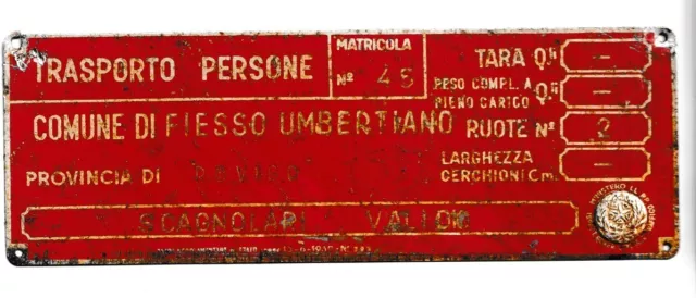 Antico contrassegno TRASPORTO PERSONE per calessi in alluminio – anni 50