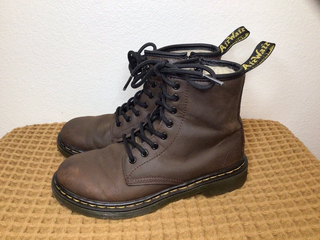 Dr Martens 1460 Serena J US Sz 2 Brown Fur Lined Combat Boots Youth Girls Boys