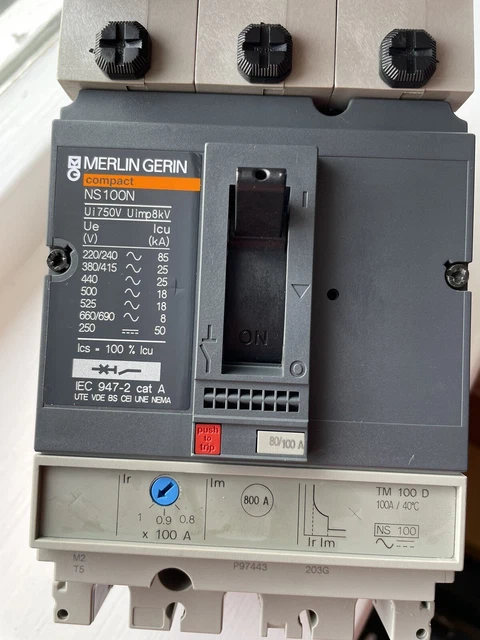 Merlin Amp MERLIN GERIN MCCB 100 Amp Triple Pole Compact 100A NS100N TM100D ...