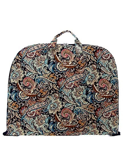Brown Floral Paisley Cotton Quilted Light Garment Luggage Overnight Travel Bag