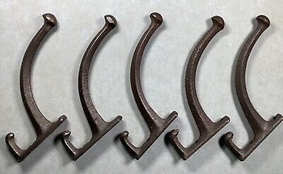 Antique,  Set 5 Cast Iron Hooks from period Double Coat Hook