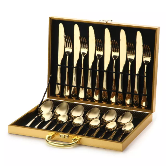16/24 Piece Kitchen Cutlery Set 410 Stainless Steel Gold Knife Fork XMAS Gifts