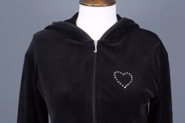 Juicy Couture Black Velour Hooded Zip Jumper Sweater Size L 2