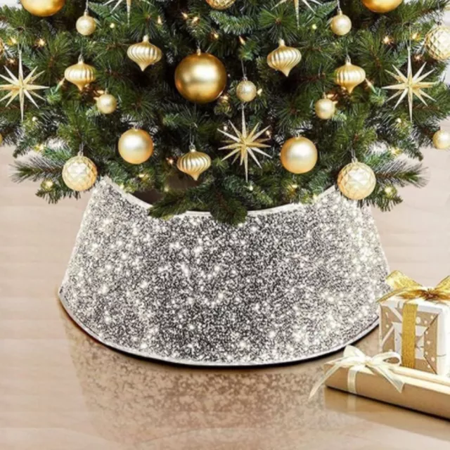 Retro Sequins Glitter Christmas Tree Base Collar Around Decorative Skirt Decor`