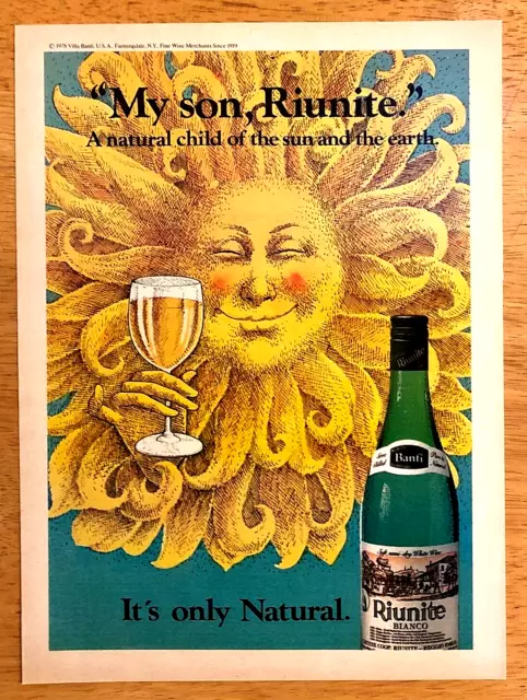 Riunite Biano White Wine—Villa Banfi—Vintage 1978 Magazine Print Advertisement
