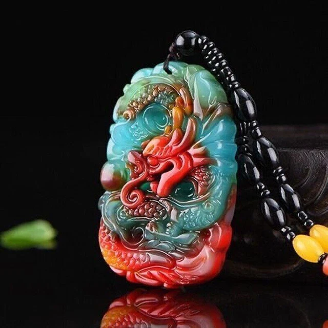 Pendant Necklace Jewelry Carved Amulet Gift Natural Colour Jade Dragon
