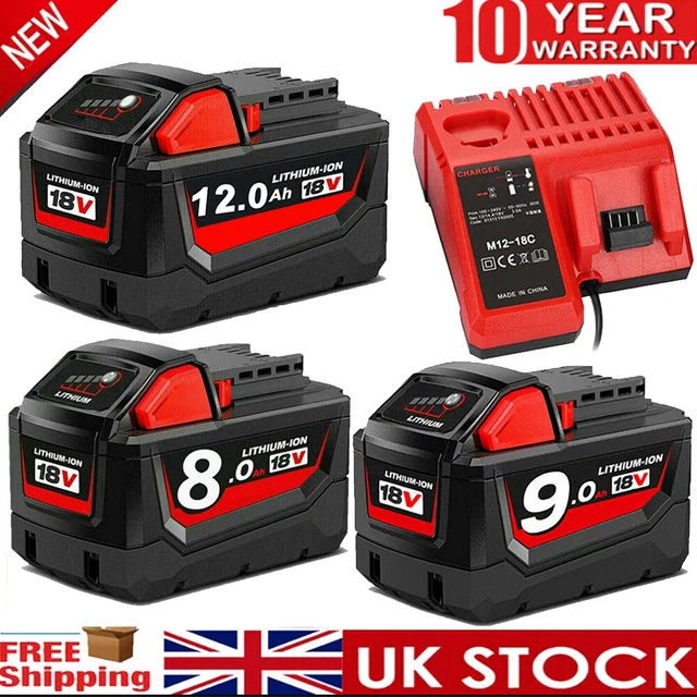 FOR MILWAUKEE M18 M18B6 18V XC 12Ah 9Ah 8Ah Li-ion Battery 48-11-1860 ...