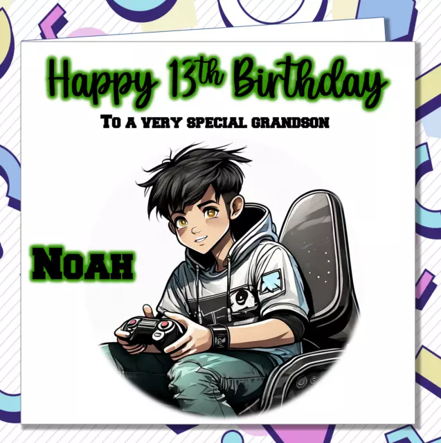 Personalised Gamer Birthday Card Grandson Son Brother Teenage Boys Gaming /SQ