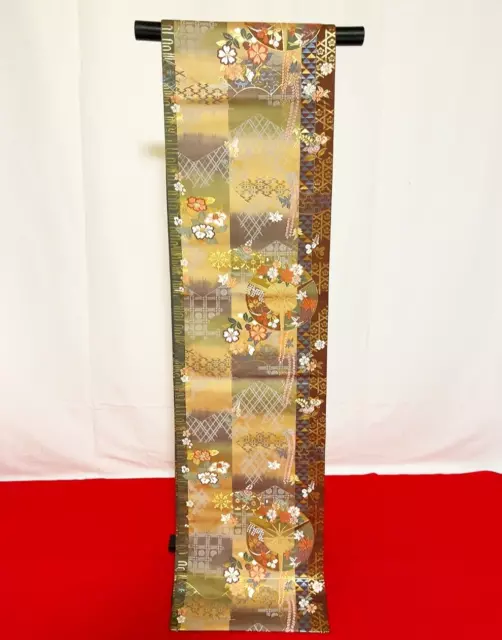 Japanese Kimono /Fukuroobi Pure Silk/Gold/Flower/Japanese tradition